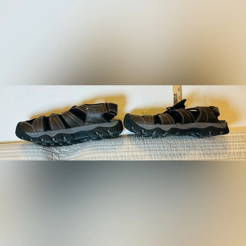 Eddie Bauer Stewart Men’s Sz12M Hiking Sport Sandals Brown Leather Trail Outdoor
